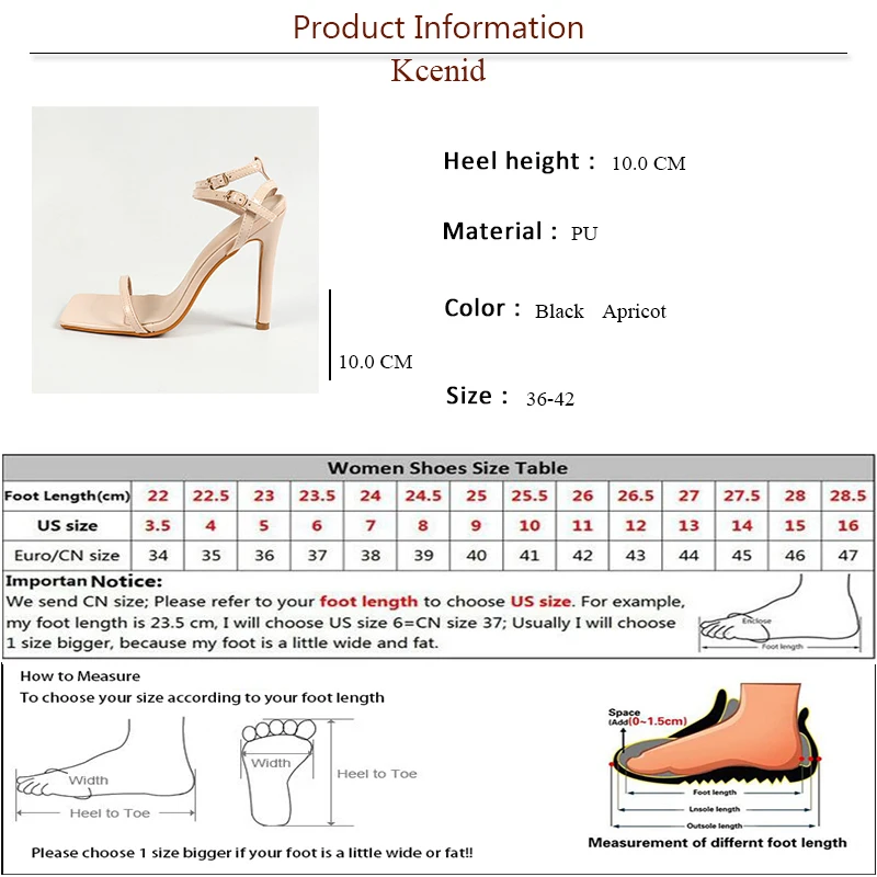 Kcenid Sexy Pumps Women Buckle Strap Sandals Summer High Heels Narrow Band Square Toe Sandals Ladies Stiletto Party Shoes Size42