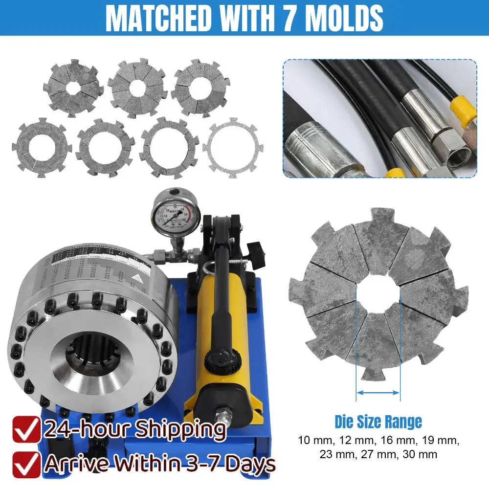 Hydraulic Hose Crimper with 7 Sets of Dies High Pressure Hose Crimping Handheld Hydraulic Hose Crimping Tool for Automotive