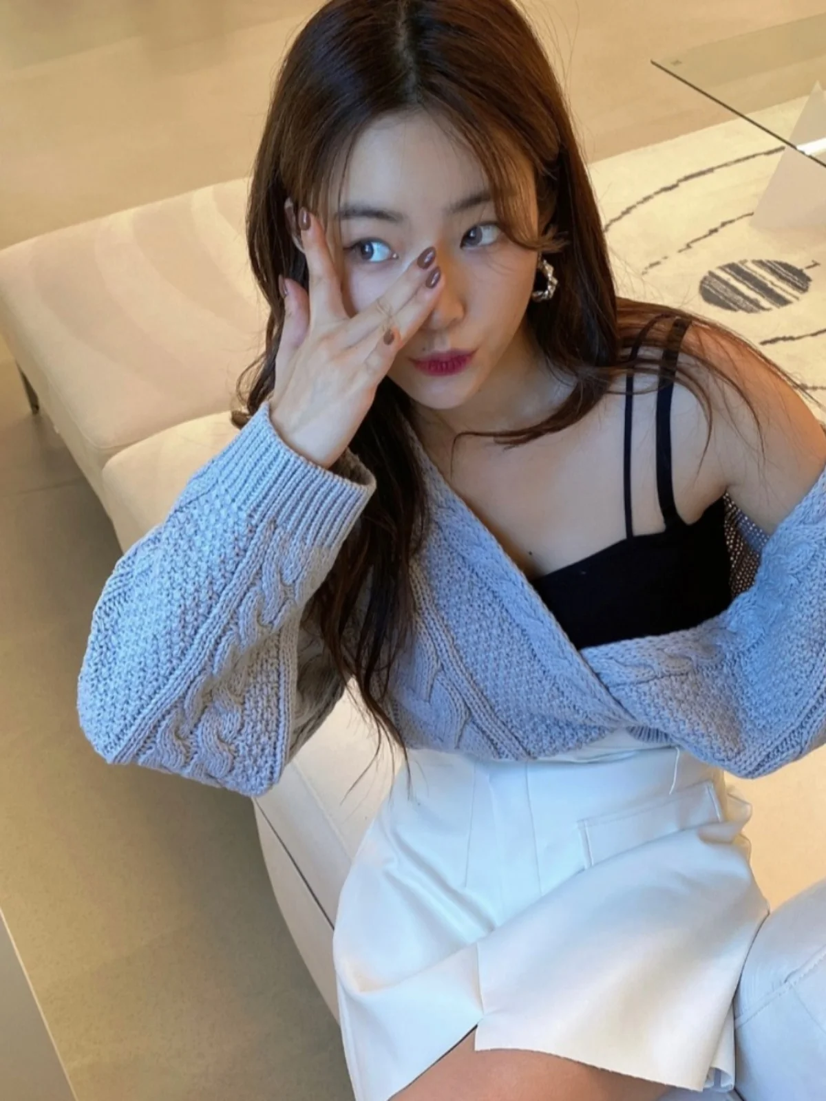 Chic otoño 2024 V-Ne Long Sve suéter de punto prendas de vestir exteriores diseño retorcido alta calidad Faionable Sle para mujeres jóvenes