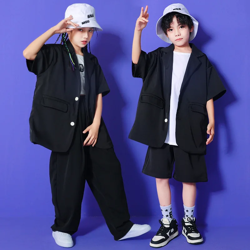 Kinder Hip Hop Kleidung Mädchen Jazz Dance Kostüm Teen Jungen Street Dance Outfit Schwarz Leistung Anzug Konzert Bühne Tragen BL9048