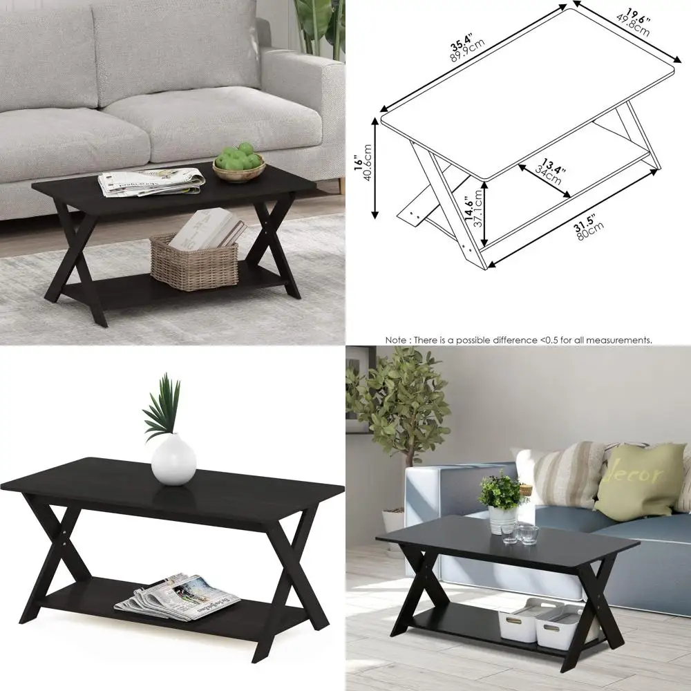 

Contemporary Rectangular Coffee Table with X-Frame Legs, Ideal for Living Spaces, Bedrooms, and Home Offices, in Black Espresso