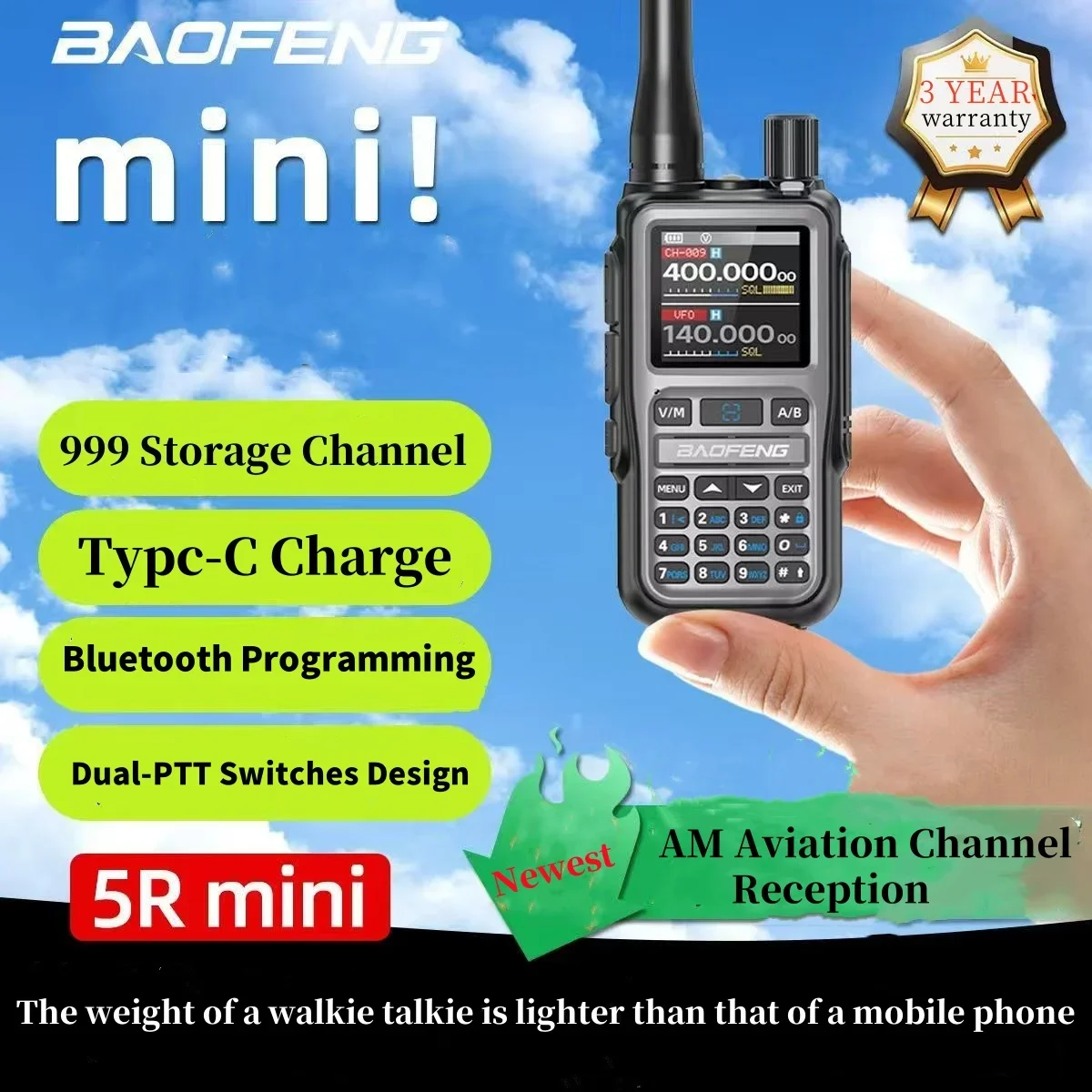 2 pz 2025 Baofeng UV-5R Mini Walkie Talkie VHF UHF Dual Band TX e RX Multi-band Ricevi Air Band Vox Amateur Mini Radio bidirezionale