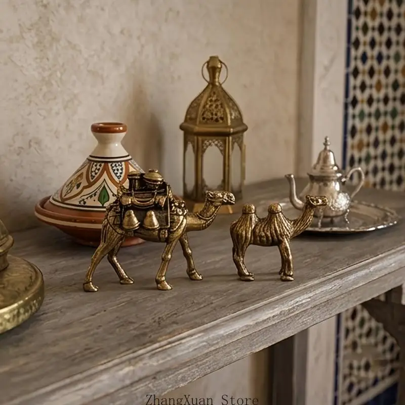 2 Stücke Messing Kamele Miniatur Statuetten für Desktop und Bücherregal Dekoration 3XUF – Detail 6