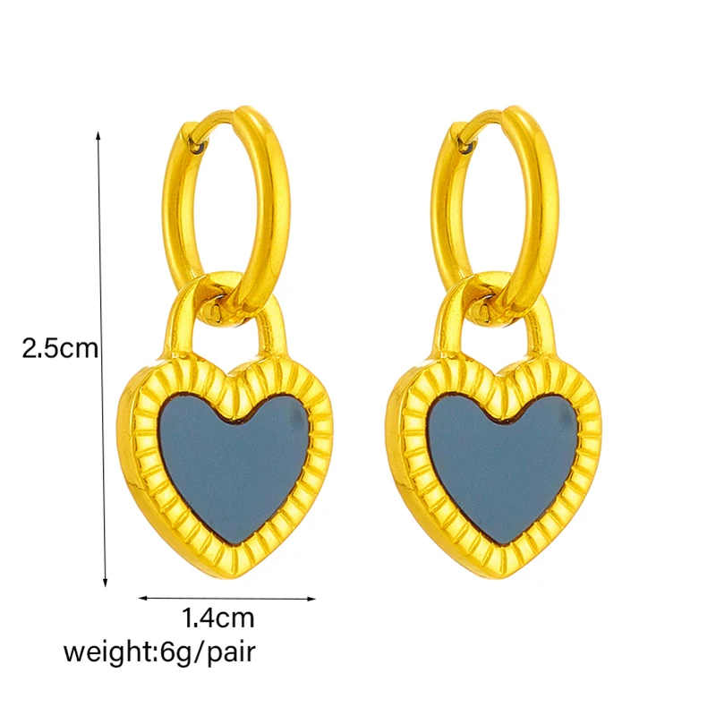 LAMENGLY 316L Stainless Steel Black White Double-Sided Heart Charm Earrings For Women Girl New Ear Buckle Jewelry Gift Party