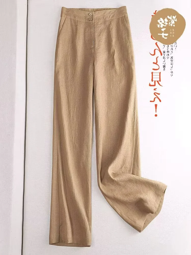 

High Waist Wide Leg Cotton Linen Pants Women's Summer Casual Straight Leg Floor Length Trousers Fashionable Loose Fit Trousers