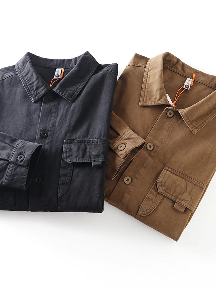 

Retro American Sle Long Sve Pure Cotton Comfortable Casual Work irt for Men Autumn Season Color Loose Fit irt