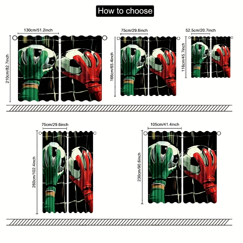 Cool Goalkeeper Football Curtain 2 Panels Black Net Red Green Goalie Glove Inn Room Print Window Curtain Teen Boy Sports Game