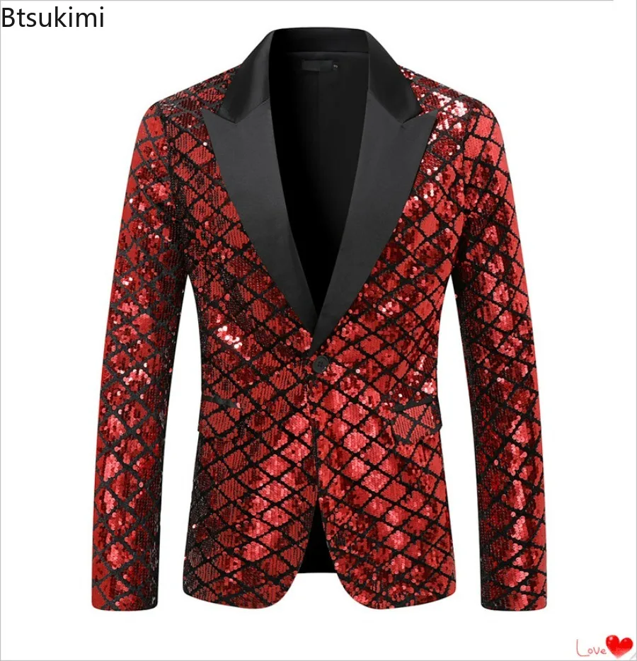 

New Men's Slim Blazers Fashion Luxury Sequin Suit Jackets Men Party Stage Prom Banquet Host Costume Trend Casual Men's Clothing