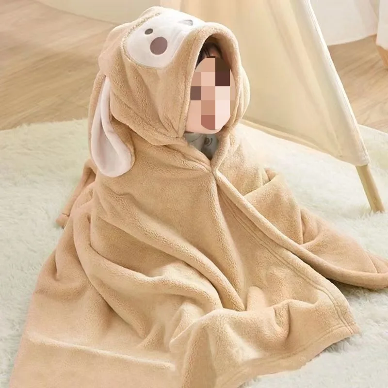 

Kids Hooded Bath Towel Poncho Thick Coral Fleece Absorbent Wearable Blanket Cozy for Boys Girls Bath and Nap Time