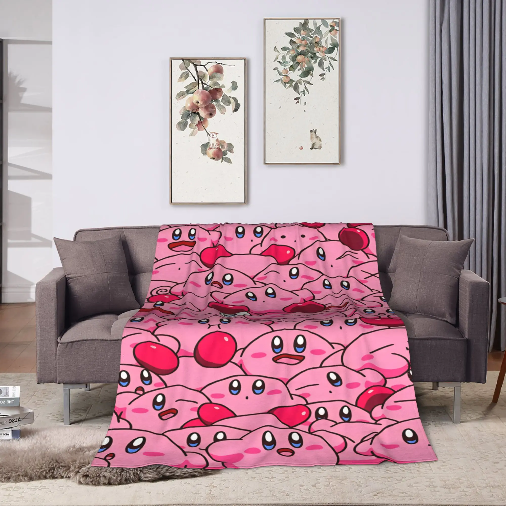K-Kirbies  Blanket  Warm Soft Novelty Plush Bedding Throws For Outdoor Camping Flannel Bedspread Bed Cover