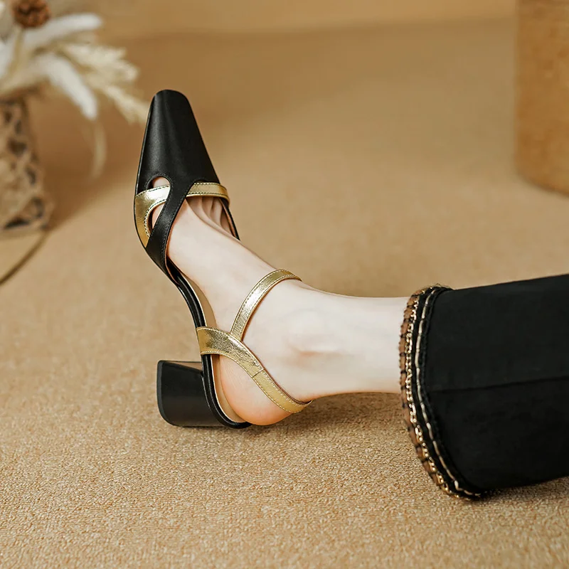 2023 Summer New Ankle Strap High Heels Women Sandals Genuine Leather Elegant Office Ladies Party Shoes Woman Pumps Size 34-40