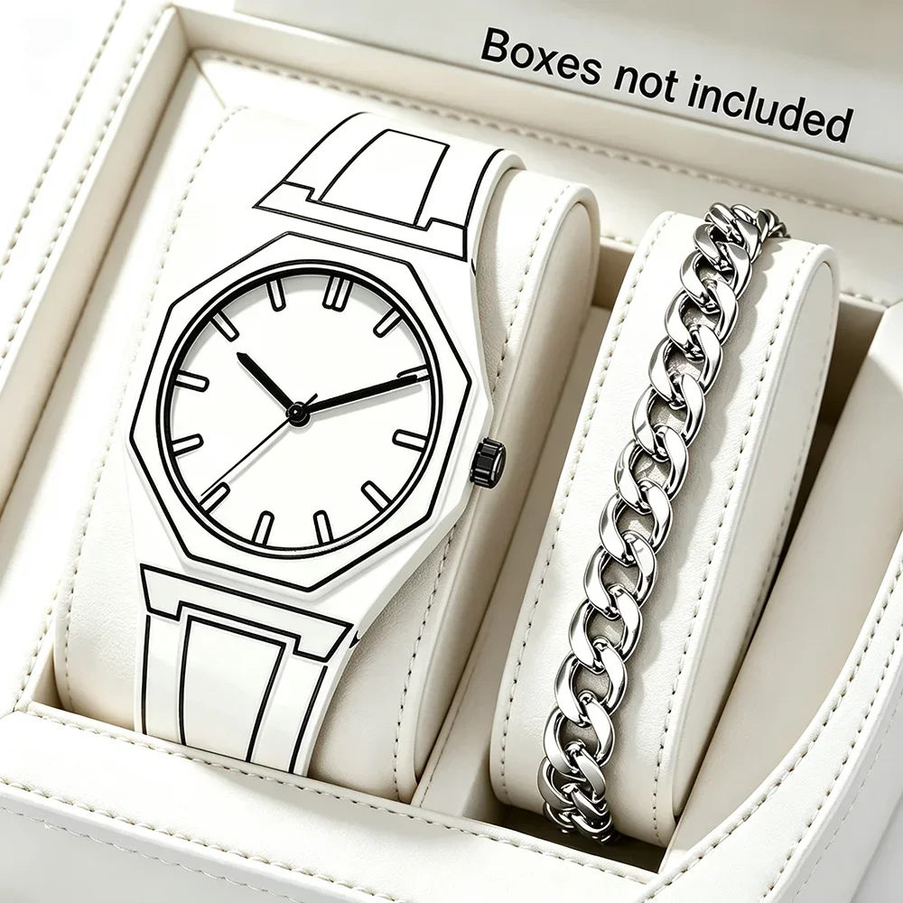2Pcs Men's Quartz Watch Set, Men's Watch & Bracelet. Great Gift for Him, Suitable for Daily Casual Wear or Special Occasions
