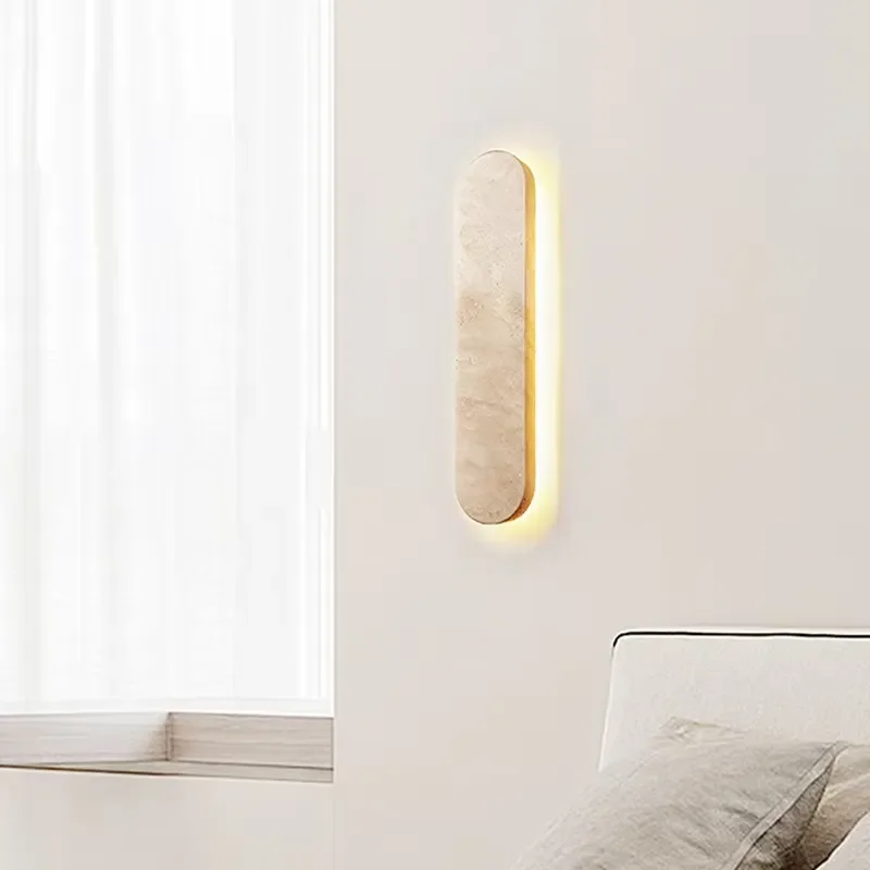 Minimalist Wabi-sabi Hotel Bedroom Travertine LED Sconce Wholesale OEM Production Factory Direct Natural Travertine Wall Lamp