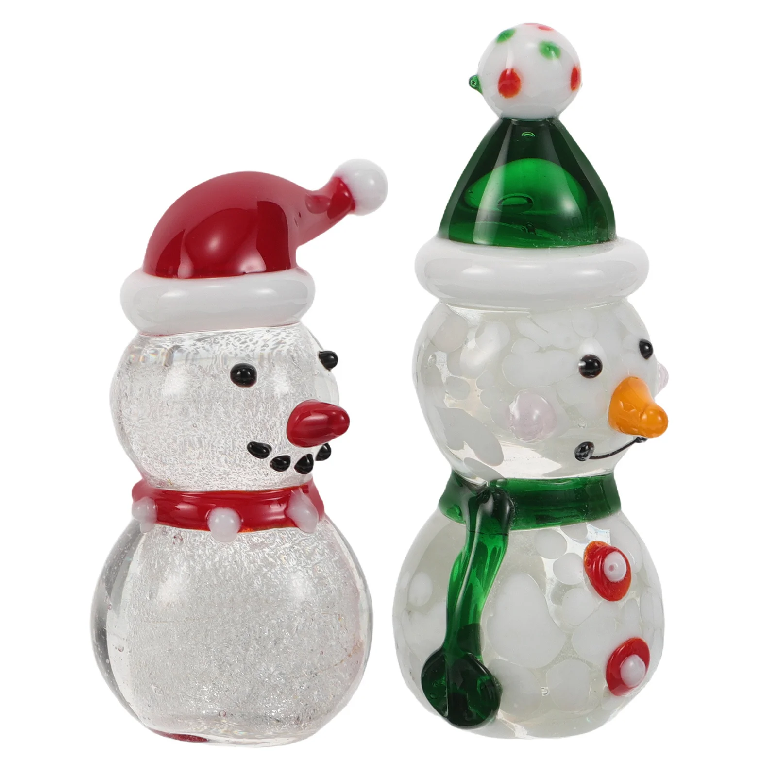 

2Pcs Hand Blown Glass Snowman Christmas Decor Mini Holiday Tabletop Statue Festival Supplies Glass Snowman