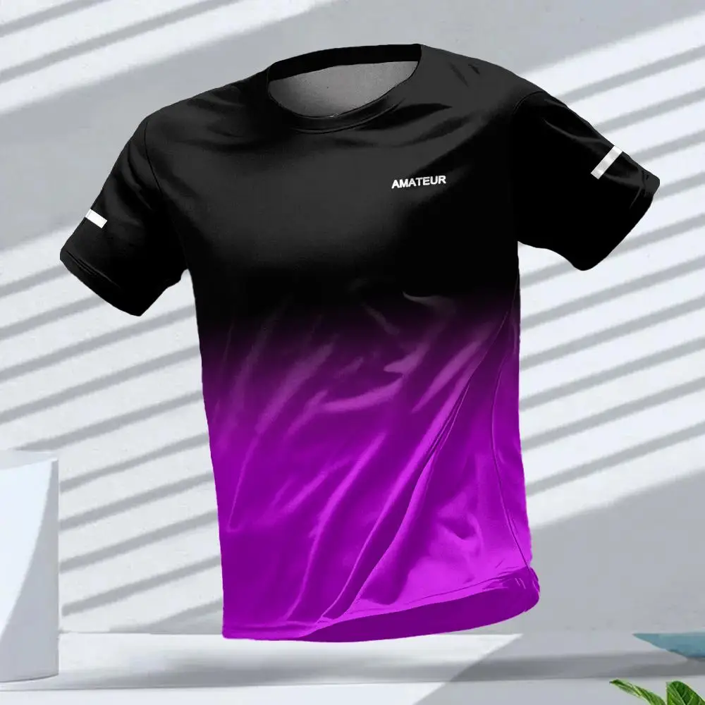 Men's T-shirt Outdoor Sports Running T-shirts Gradient Pattern Printed T-shirt Comfortable Quick Drying Short Sleeve Unisex Tops