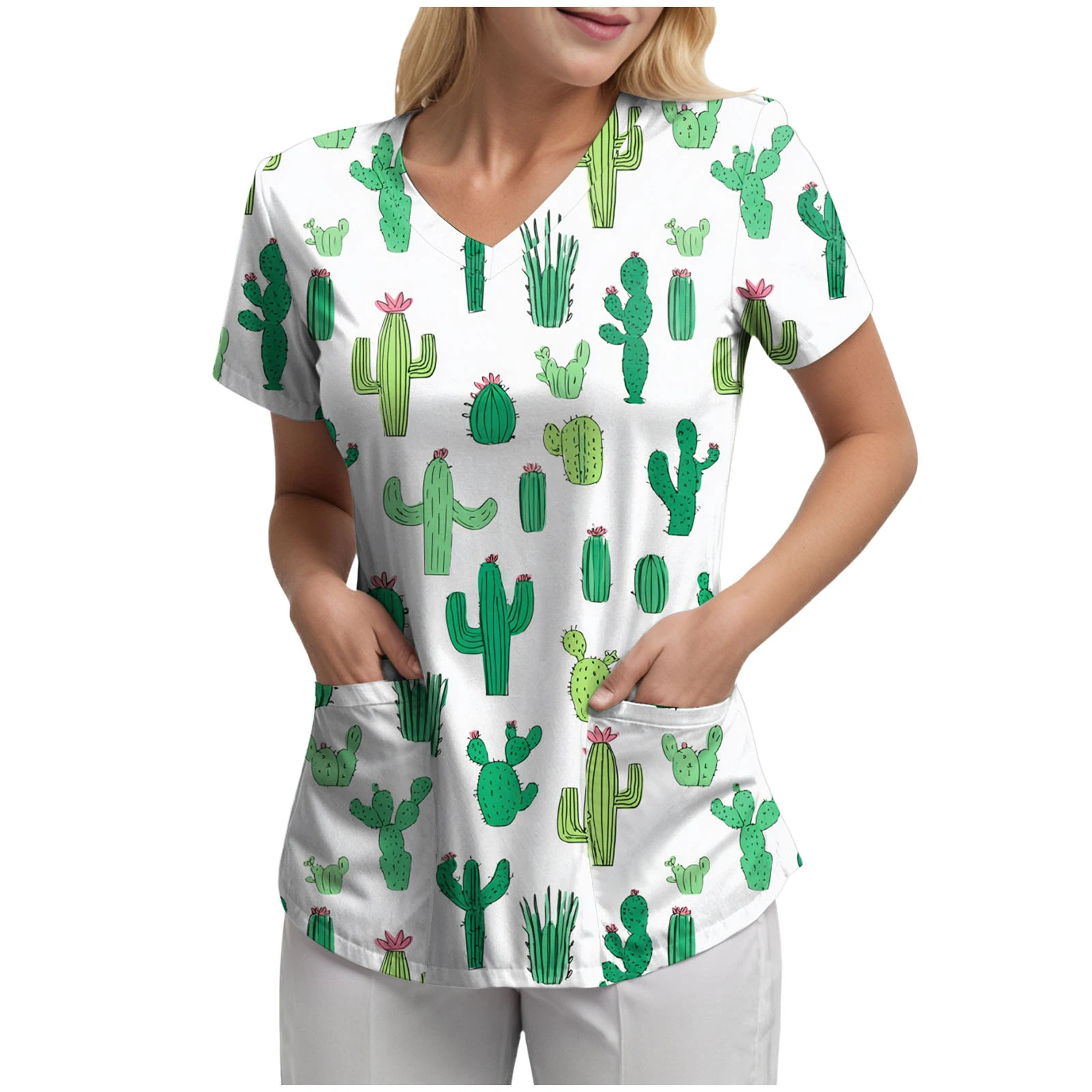 Women's Nurse Scrub Top Cartoon Printed Medical Clothing Uniform Scrubs Top Uniformes Clinicos Workwear Beautician Nursing Suits view 4