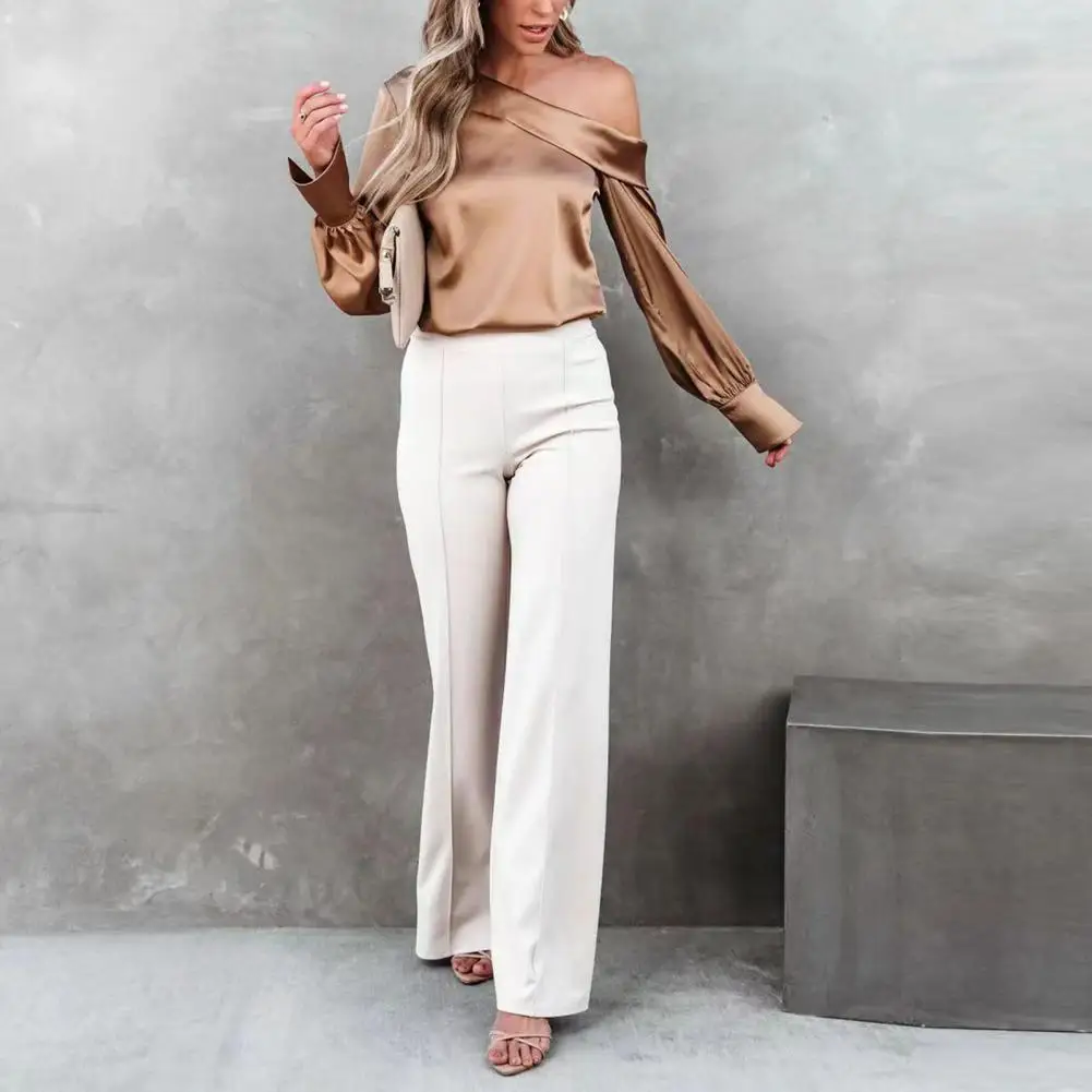 Elegant Skew Collar Lady Blouse Top Off Shoulder Sexy Solid Color Long Sleeve Spring Fashion Women Shirt Female Clothing blouses