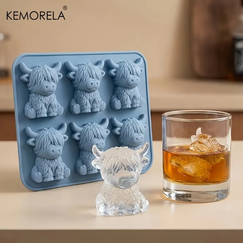 Sommerliche Mini-Hochlandrinder-Eiswürfelform: Niedliche 3D-Silikon-Eiswürfelschale für Whiskey, Cocktails, Kaffee – Wiederverwendbare Eisform in Kuhform