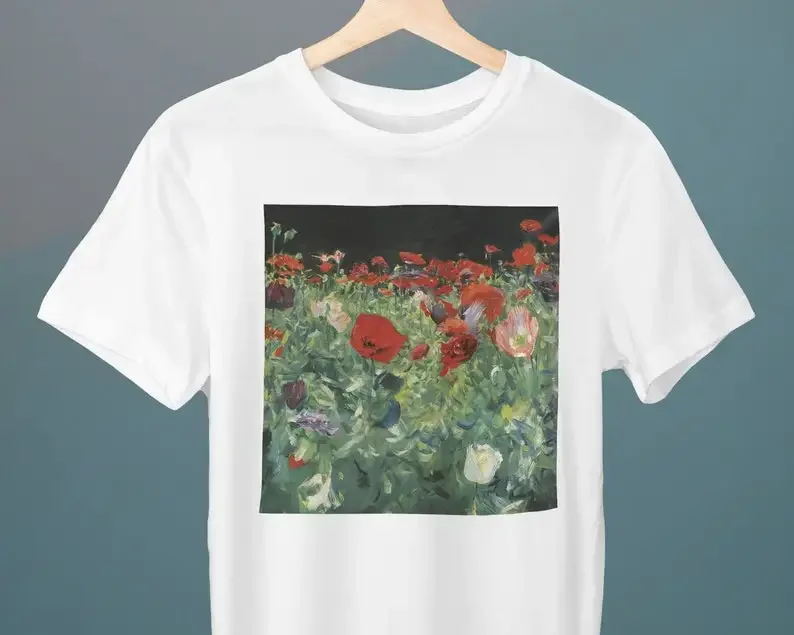 Poppies John Singer Sargent Painting Unisex T-Shirt Art Tee Realism Floral Gift for Her Him Lover