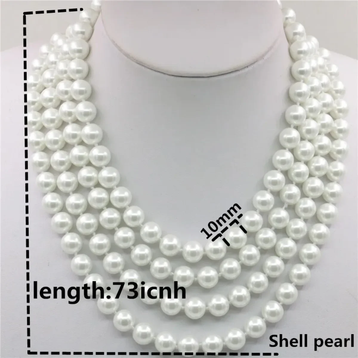 10mm Long White South Shell Pearl Round Beads Necklace Steering Wheel Clasp 73inch Jewelry Making Design Valentine's Day Gifts