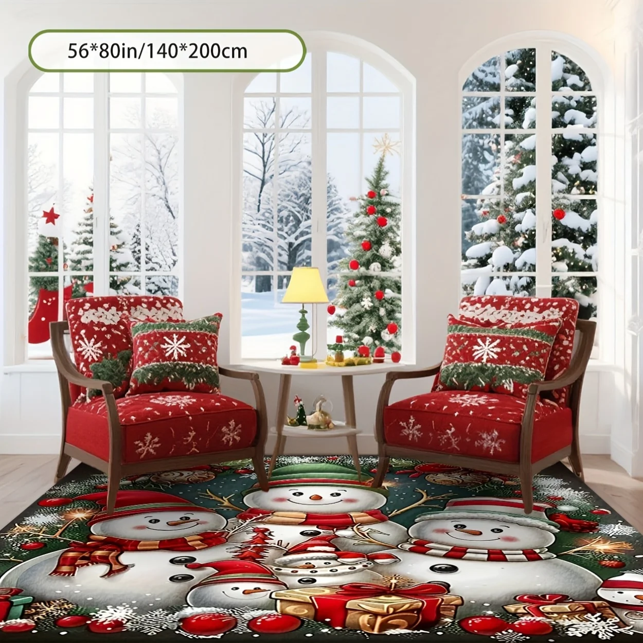 2D Digital Print Snowman Mix‑Pattern Rug, Festive Home & Commercial Decor Mat for Living Room Bedroom Bedside Entryway