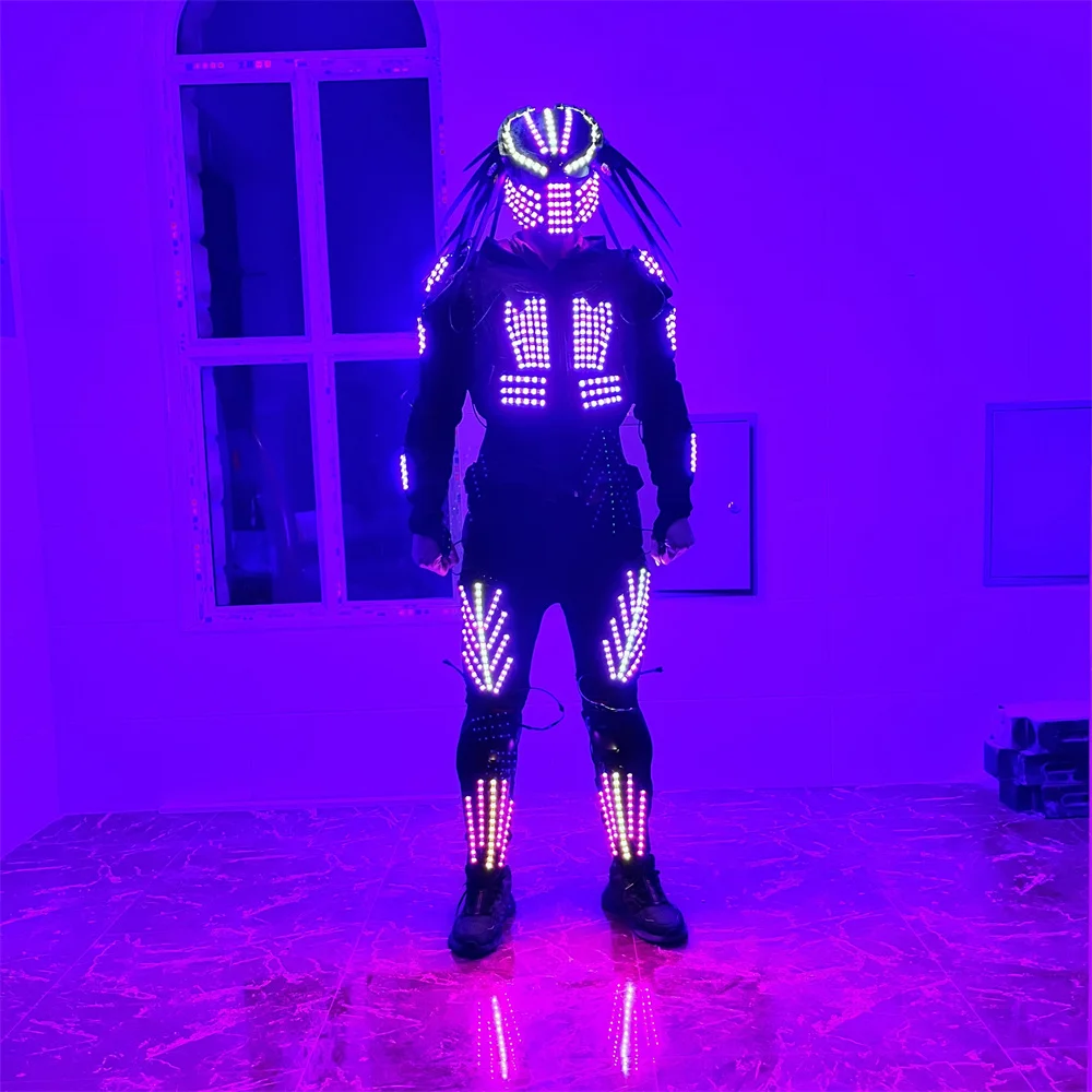 Cool RGB Remote Led Robot Costumes Flashing Jacket Suit Predator Mask Performance Ball Dancing Party Colorful Clothes Props