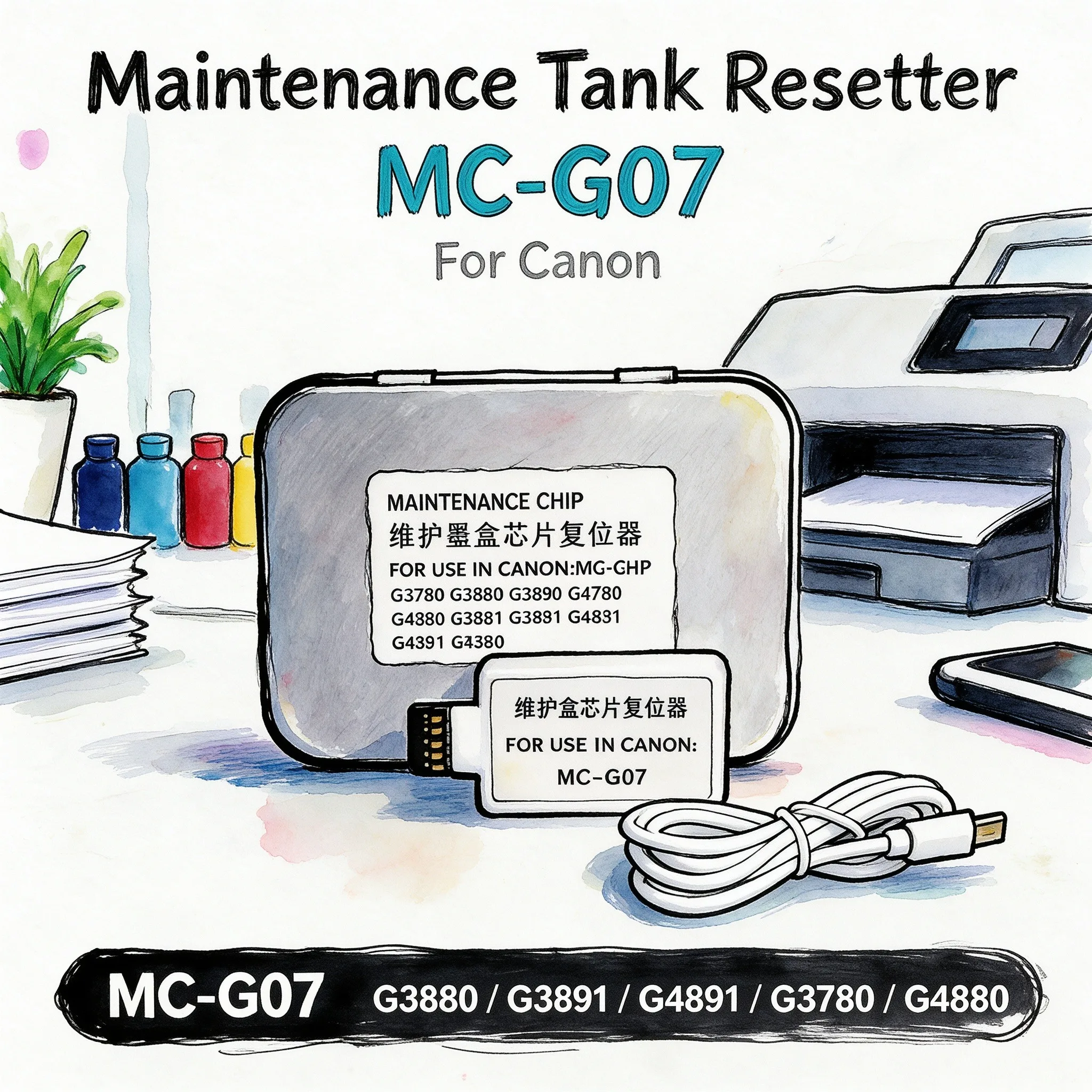 MC-G07 Reset Chip for Canon PIXMA G3780 G3880 G3890 G4780 G4880 G3881 G3891 G4881 G4891 G3390 Precise Reset Chip, Reliable
