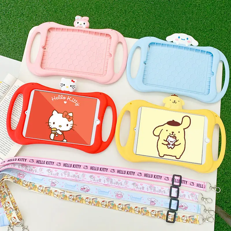 Kawaii Ipad New Air5 Case Sanrio Hello Kittys My Melody Cinnamoroll Anime Ipad2021 Case Anti Falling Silicone Girls Gift