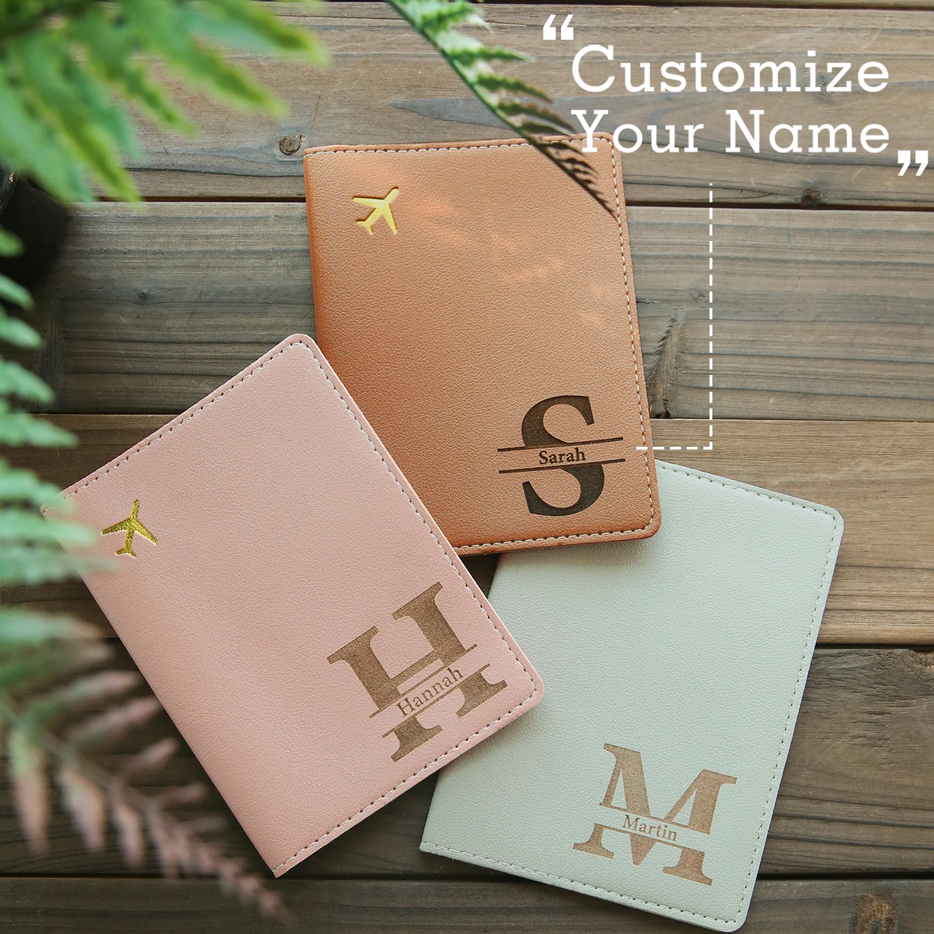 1 Uds. Porta pasaporte personalizado con nombre y letra inicial, funda de pasaporte de cuero tallada con láser elegante personalizada, clásica