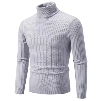 2026 New Men's High Neck Sweater Solid Color Pullover Knitted Warm Casual Turtleneck Sweatwear Woolen Mens Winter Outdoor Tops 2
