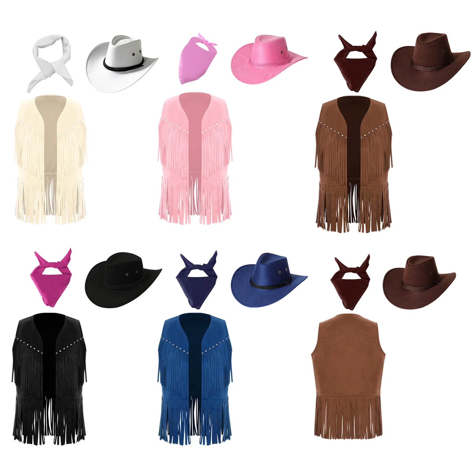 Kid Western Cowboy Cosplay Costume 3Pcs Cowgirl Waistcoat Vest And Cowboy Hat with Bandana Set for Halloween view 5