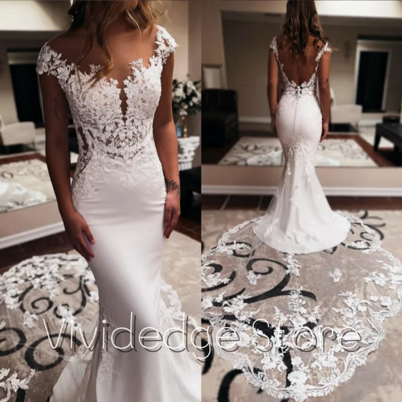 Customized Fishtail Elegant Wedding Dresses Authentic Country Off Shoulder Lace Appliques Trailing Bridal Gowns