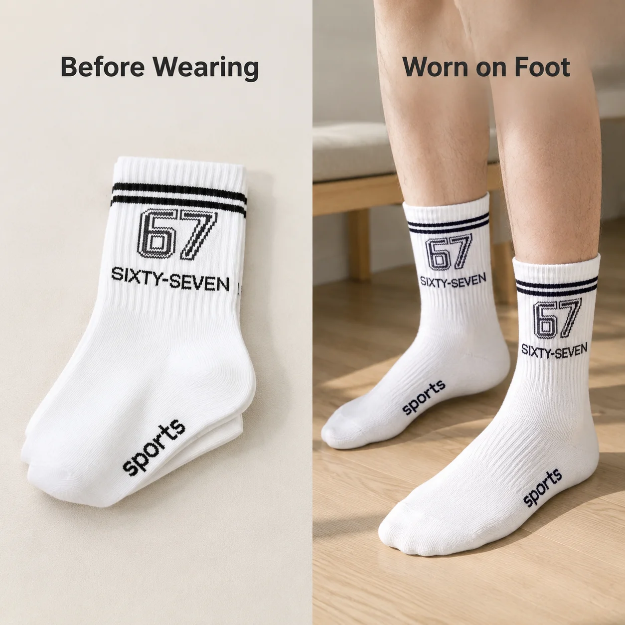 Kids Flat Crew Socks,67 Number Print Striped Sport Socks,Four Seasons Universal Breathable Casual Children Socks For Boys Girls