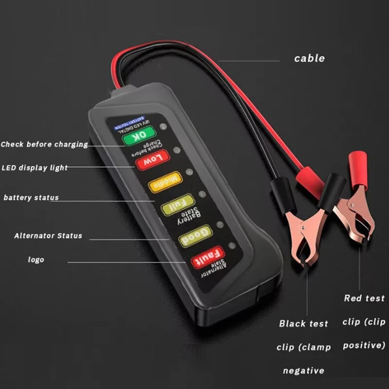 Battery Tester Automobile Motorcycle Battery Car Battery Testers ABS Red Yellow Green Display 12V Battery Level