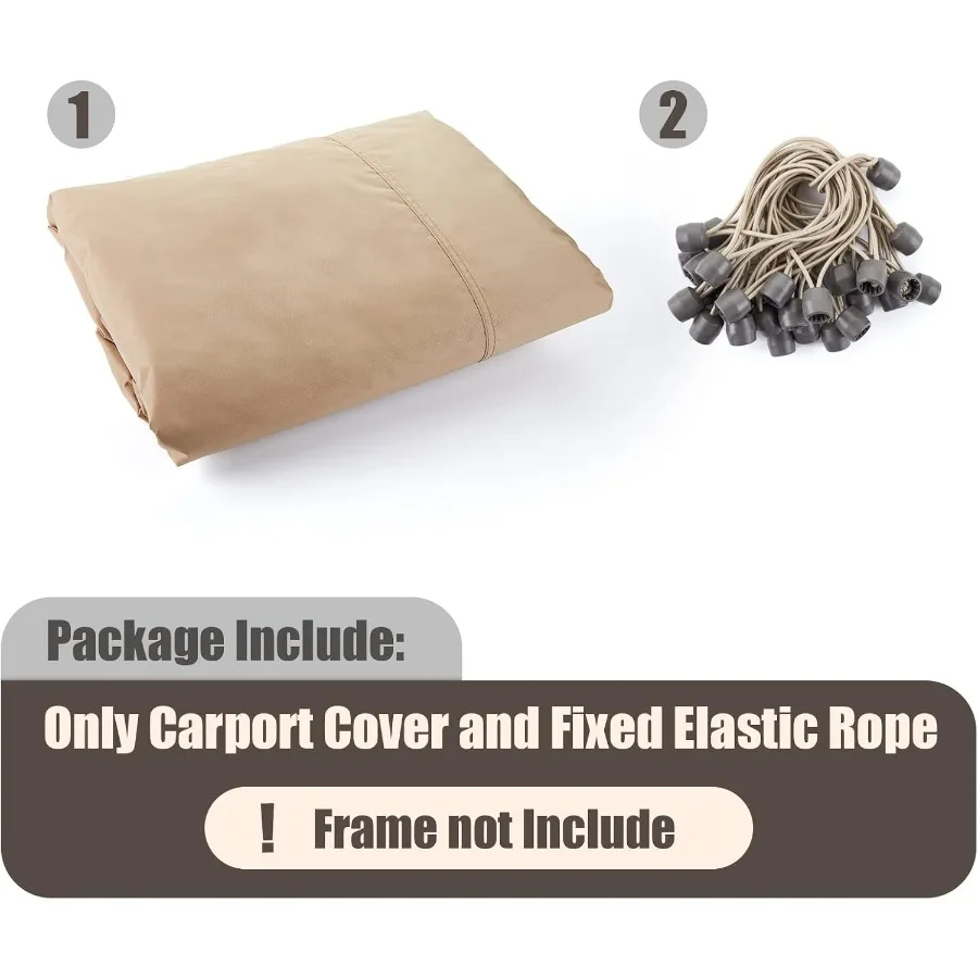 10x20 FT Carport Replacement Canopy Top, 800D Oxford Heavy Duty Waterproof Tarp Cover with 36 Ball Bungees, UV Protection Garag