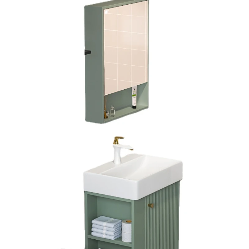 TLL Bathroom Cabinet Combination Narrow Bathroom Cabinet Wall-Mounted Green Wash Basin Cabinet