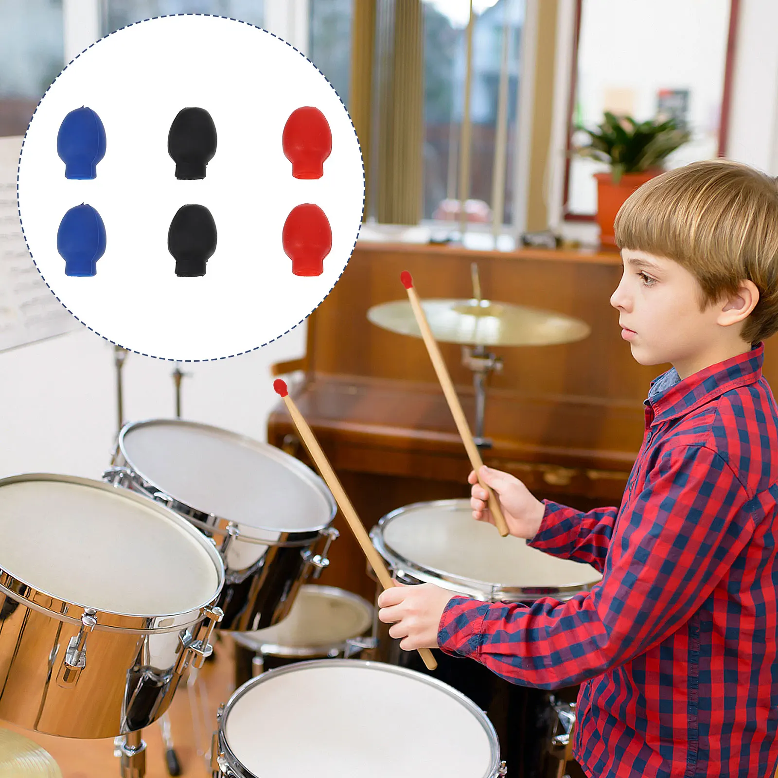 

Rubber Drumstick Tips Dampener Sleeve Mute Cover For Practice Silent Drumming Replacement Tip Protector Stretchable Warm