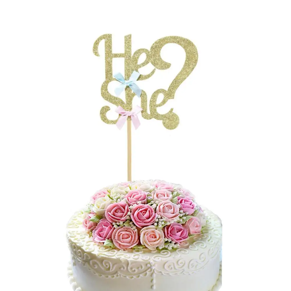 

【 New Arrivals 】Glitter He Or She Cake Toppers Gender Reveal Baby Girl Boy Cake Insert Card Birthday Decoration Supply