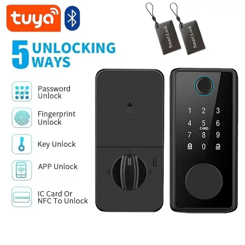 Smart Deadbolt Lock of Tuya Digital Smart Card Code Electronic Locks Bluetooth Biometric Fingerprint Password keyless Entry Door