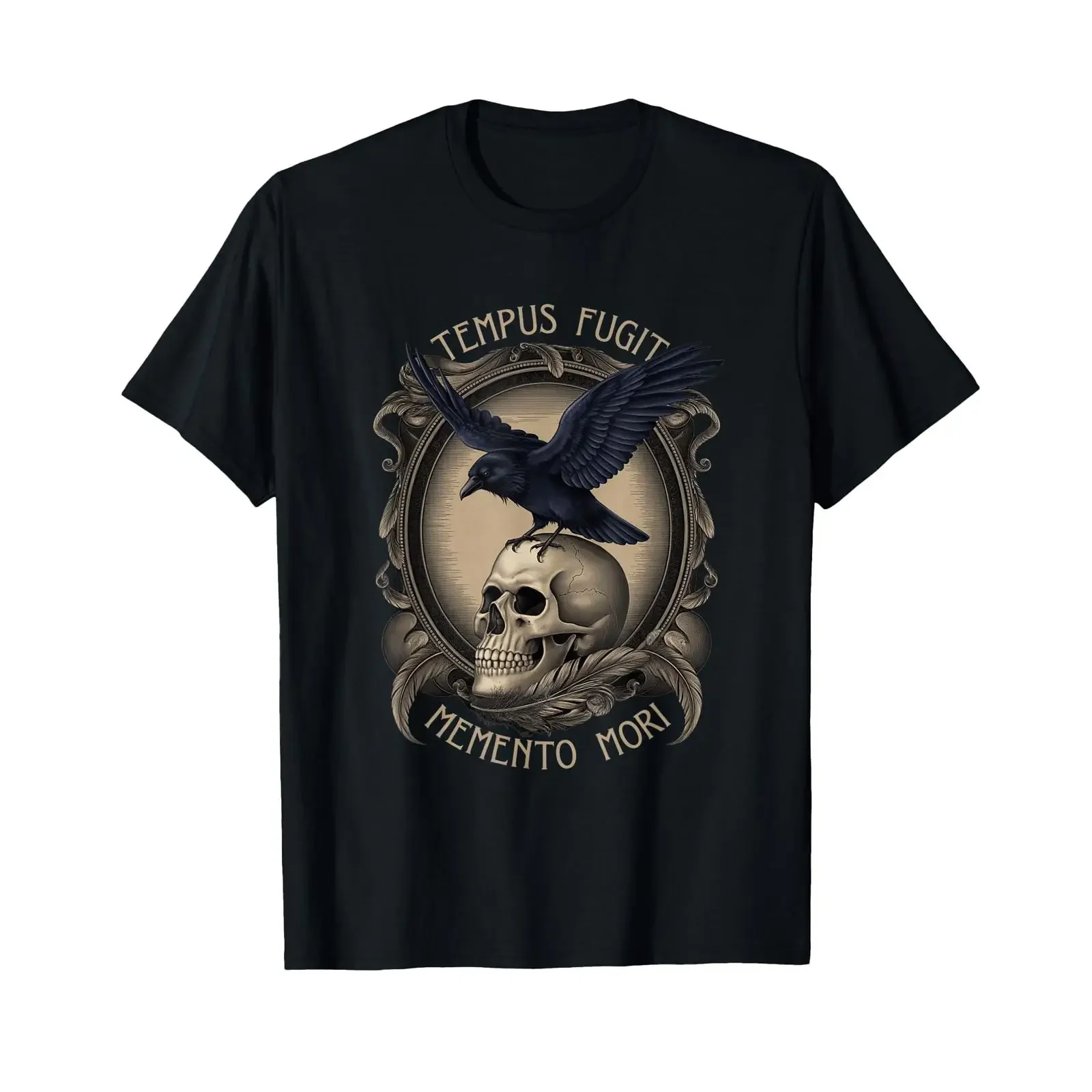 Memento Mori Life Raven Tempus Fugit Dark Gothic T Shirt black S vintage Washed Comfortable Slightly designer clothes Casual