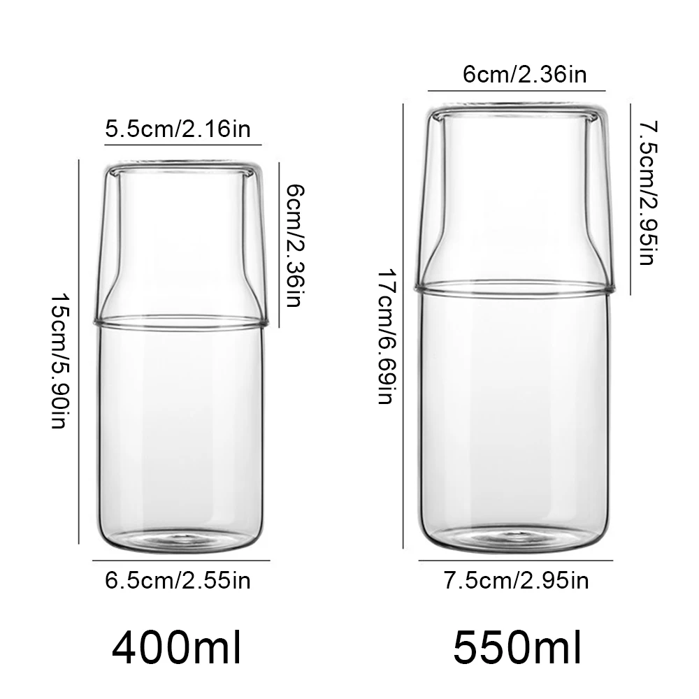 Glass Water Carafe With Lid Cold Hot Water Bottle Cup Set Bedside Teacup Pitcher High Temperature Resistance Bottle Drinking Mug