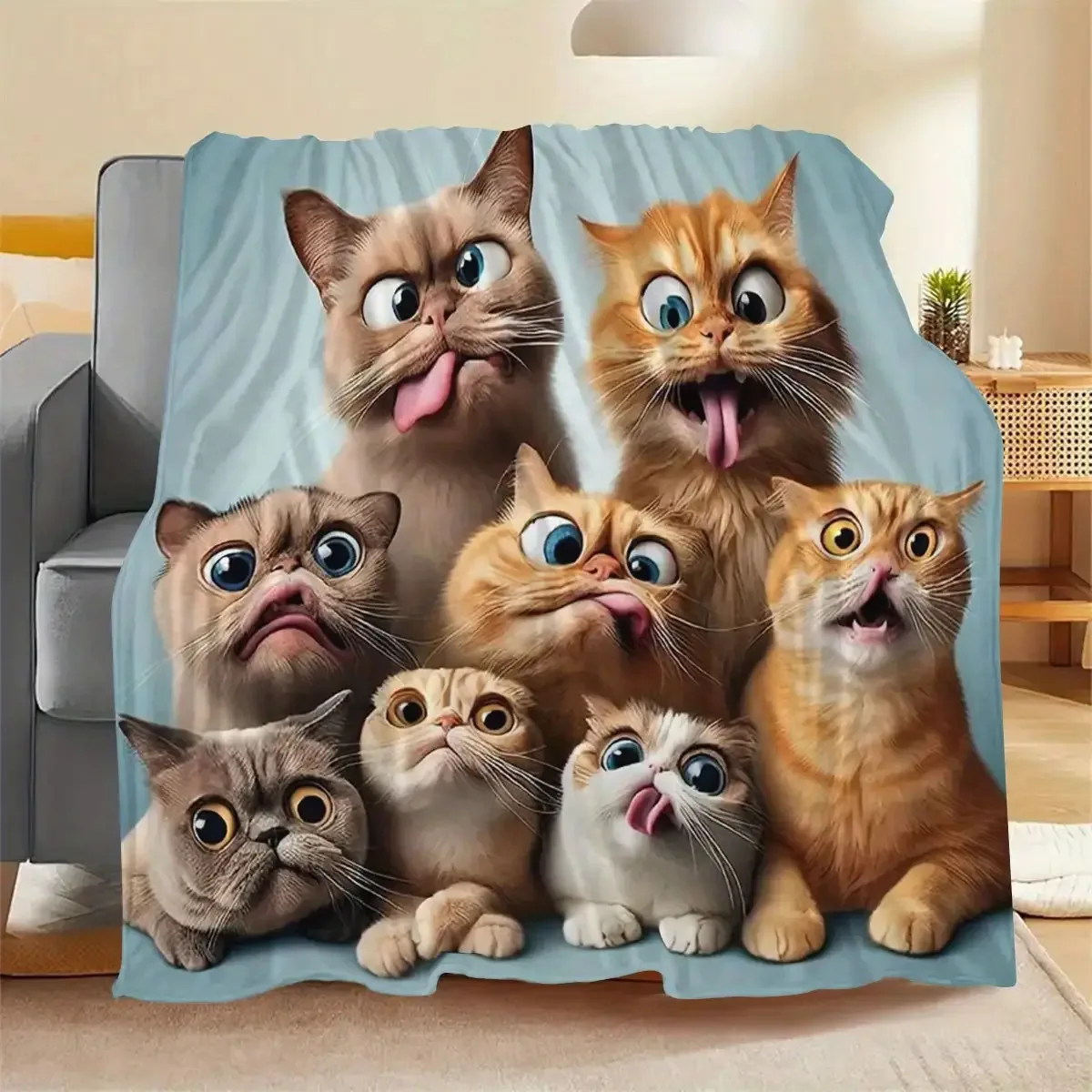 Interesting Funny Kitten Portrait Sweet Casual Fashion Decor Cozy Blanket Ideal For Lounge Bedroom Couch Indoor Outdoor Home