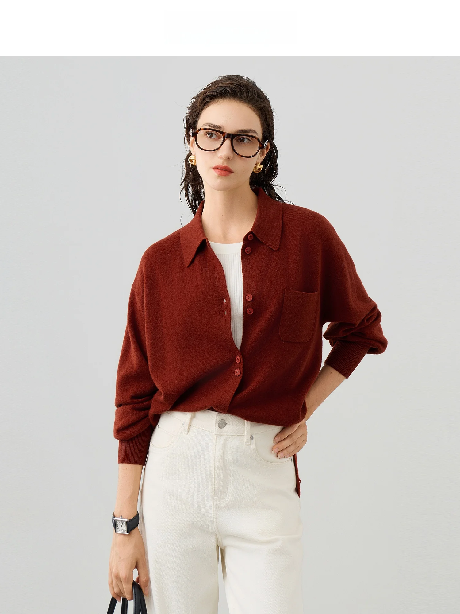 

CHUNXILI 00% Wool Long Sve irt Women's Comfortable Classic Sle Casual Outerwear Square Collar Loose Fit Faionable