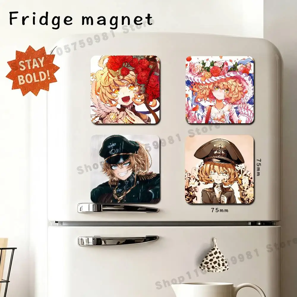 Short hair Tanya Anime Y-Youjo Senki Square Fridge Magnets Cartoon Character Magnets For Refrigerator Decor Funny Magnetic