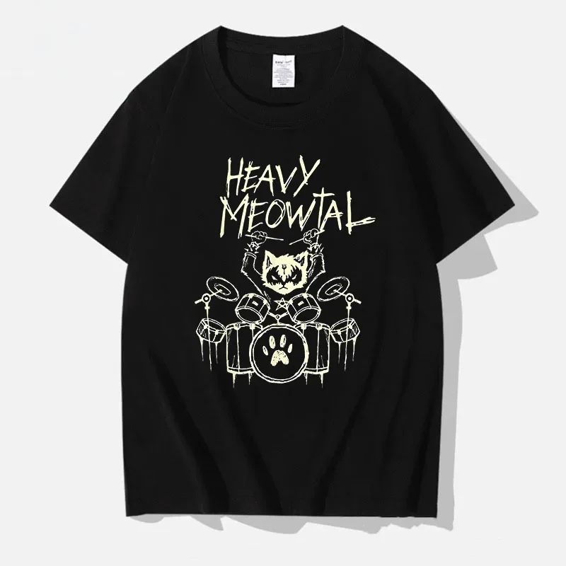 Camisetas para hombre, Idea de regalo de música de Metal de gato Meowtal pesado, camiseta divertida para dueño de mascotas, camisetas estampadas, camisetas de algodón para niños Geek