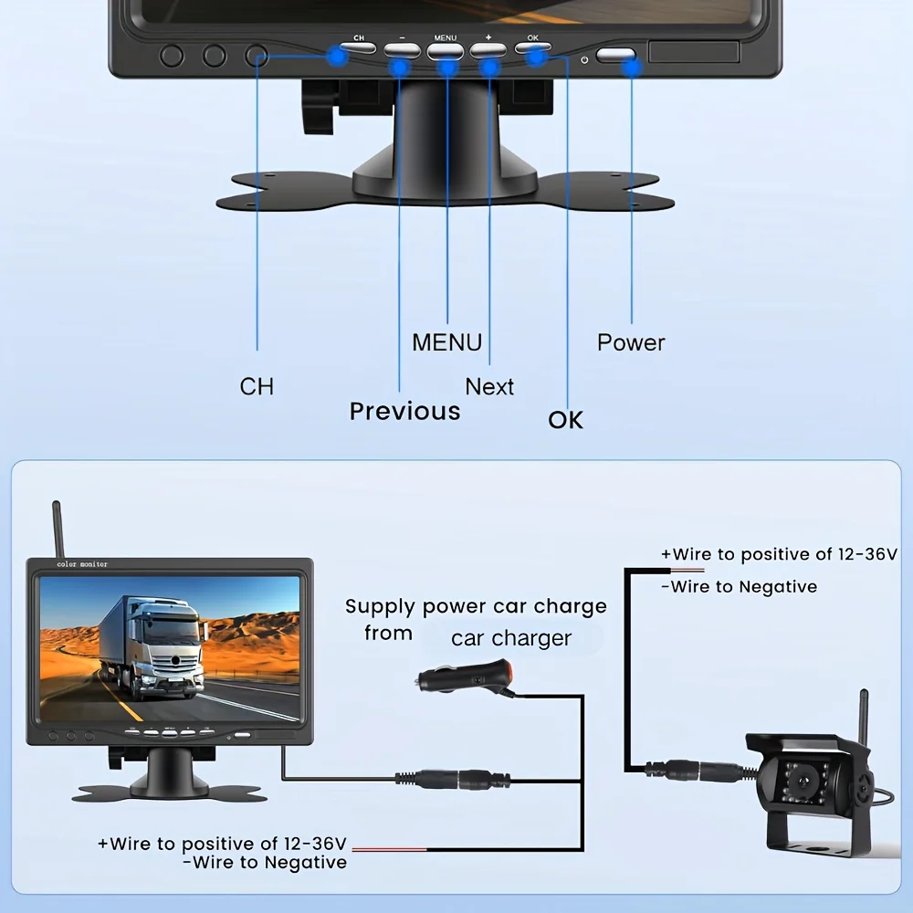 7-inch IPS Screen Wireless Reverse  Anti-interference Infrared Night Vision with BSD Backup Camera System