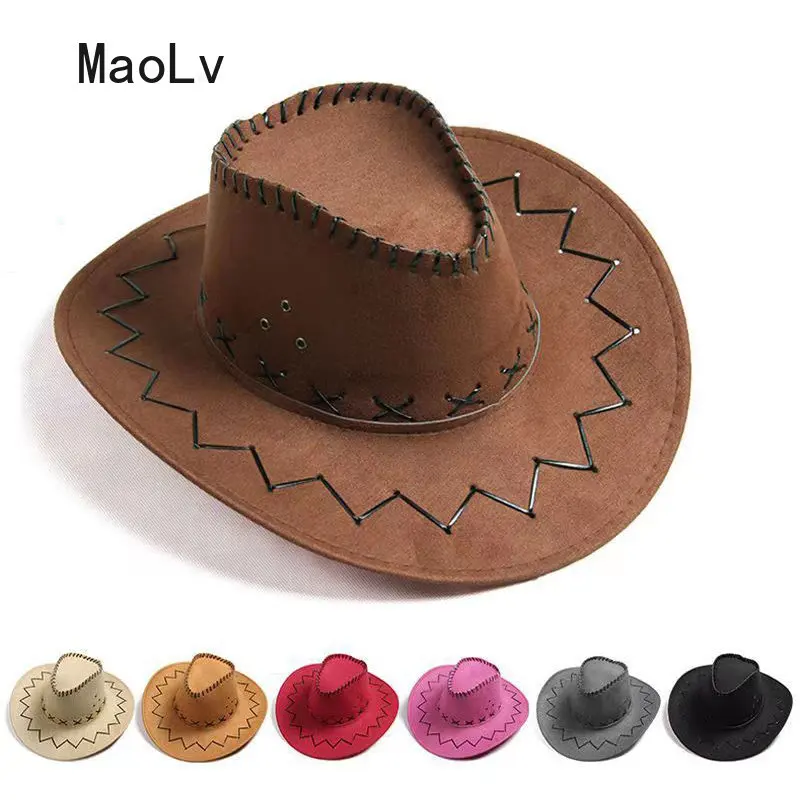 

Western Cowboy Hat Imitation Suede Sunshade Cap Men Horseback Riding Hat панама Fedora Hat Panama Rope Accessories Outdoor