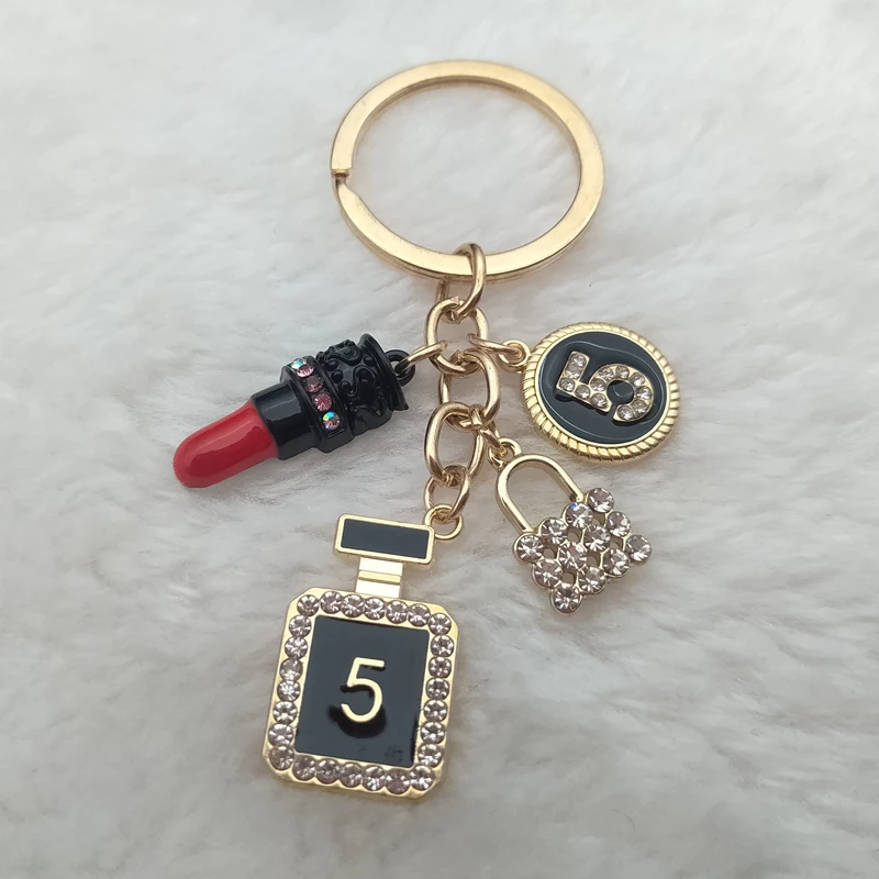 

Fashion creative enamel lipstick high heels car key chain perfume key chain female school bag pendant metal key chain ring gift