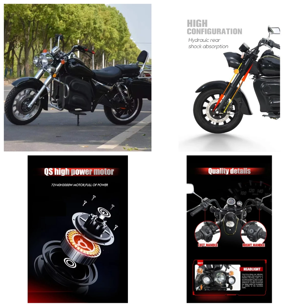 

Retro Electric Motorcycle 3000W Wheel Motor 72V60ah Lithium Battery Speed 90km/h Mileage 120km