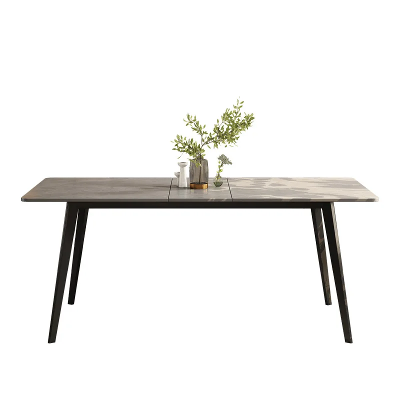 Retractable folding matte gray sintered stone dining table, multifunctional home table for small apartments